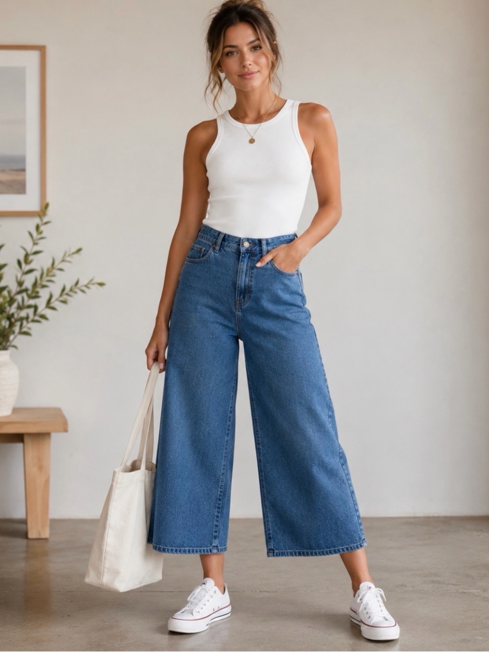 Splash DNM Wear Wide Leg Crop Jeans 30 Blue High Rise Denim Culotte 90s Inspired
